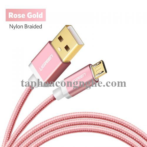 Ugreen 30664 0.5M màu Hồng Cáp sạc truyền dữ liệu USB 2.0 sang MICRO USB đầu mạ vàng US134 30030664